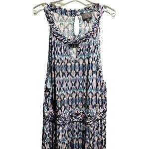 Womens Braided Halter Ikat Tribal Print Stretch Maxi Dress Blue Multi 2XL-T NEW
